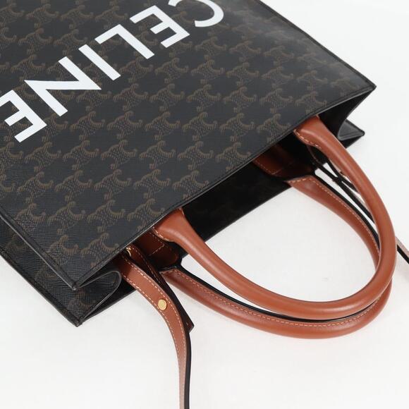 CELINE Triomphe Canvas Vertical Cabas Small Bag Pvc Black Gold - Picture 6 of 13